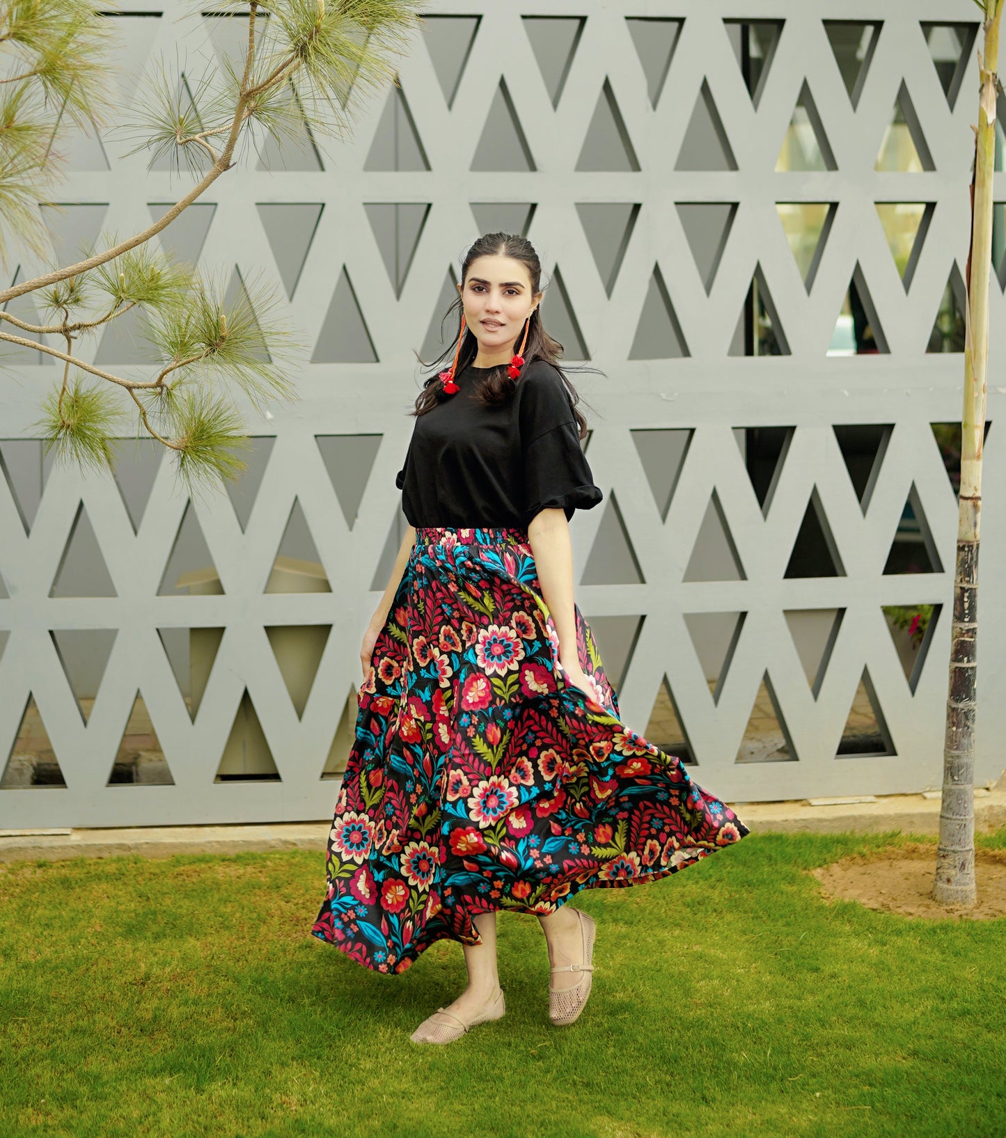 Black Flora Skirt