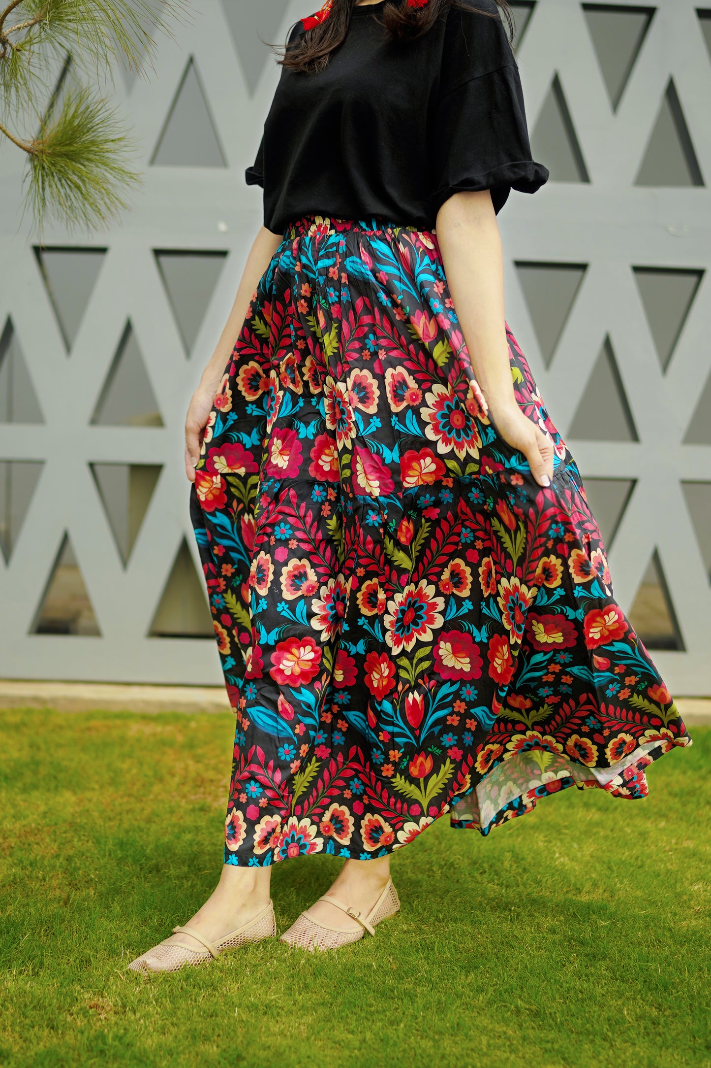 Black Flora Skirt